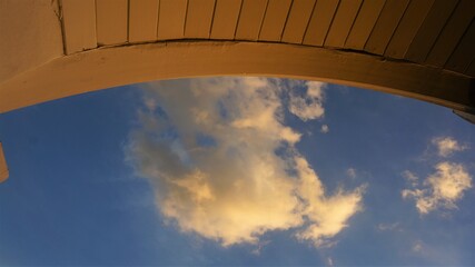 Abstract picture of building structure shadow with the morning sun while the sky is bright blue and...