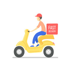 flat deliveryman on yellow scooter