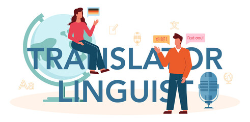Translator linguist typographic header. Linguist translating document
