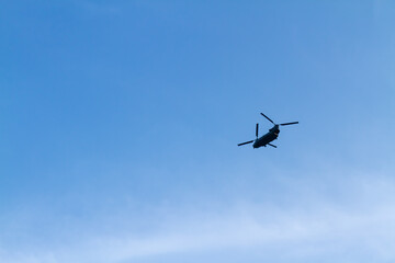 Fototapeta na wymiar Chinook helicopter flying in Britain