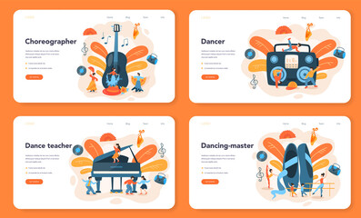 Dance teacher or choreographer web banner or landing page set.