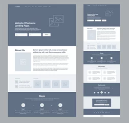 Fotobehang Website landing page design for business. One page site wireframe layout template. Modern flat UX/UI site development. Responsive web page design concept. © Gooder