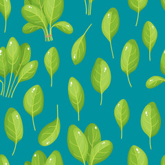 Cartoon bright spinach seamless pattern isolated on blue