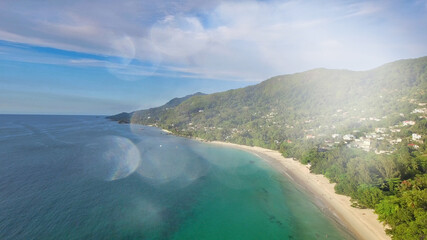 Amazing coastline of Mahe, Seychelles from drone