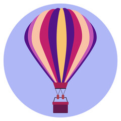 Vector illustration of an air balloon with a basket in the sky. Air balloon icon