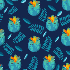 Fototapeta na wymiar Seamless pattern Planet Earth. Vector. For the design of wrapping paper, textile.