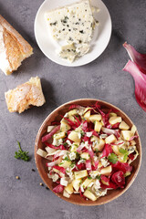 chicory salad with blue cheese, apple and walnut