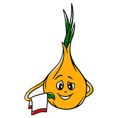 Italian charismatic young Onion character waiter vector