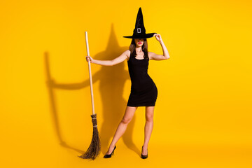 Full length body size view of her she nice attractive pretty slender thin creepy spooky lady wizard...