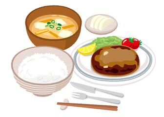 ハンバーグ定食のイラスト
