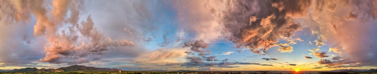 Fototapeta na wymiar Panoramic view of sunset sky from a drone
