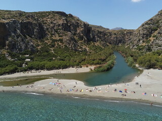 Fototapeta na wymiar Drone view of Preveli beach, Crete, Greece