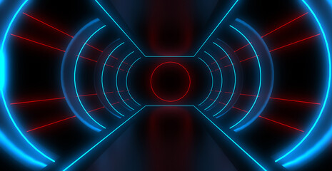 3D abstract background with neon lights. 3d illustration