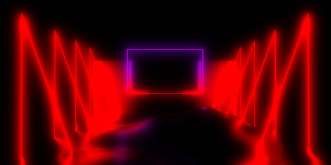 3D abstract background with neon lights. 3d illustration