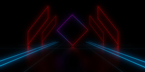 3D abstract background with neon lights. 3d illustration