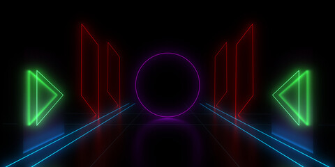 3D abstract background with neon lights. 3d illustration