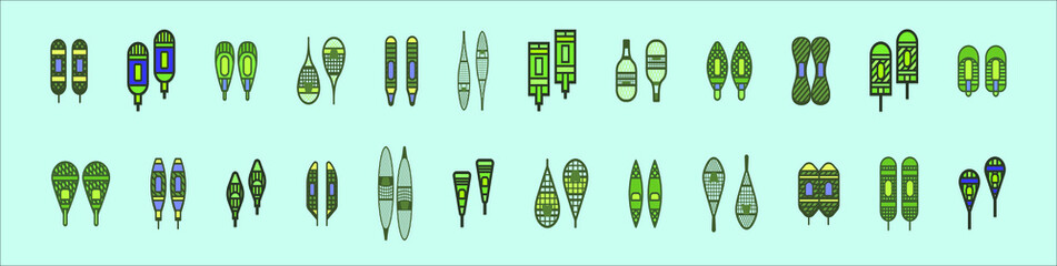 set of snow shoes cartoon icon design template with various models. vector illustration