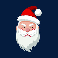 2021 Christmas Santa Claus. Sad Santa Claus. Merry Christmas and Happy New Year! Christmas cute flat character.  Holiday greeting card. Isolated vector illustration.