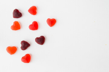 Mixed jelly heart marmalade, high angle view of taste sweet snack