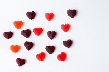 Mixed jelly heart marmalade, high angle view of taste sweet snack