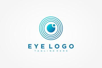 Abstract Eye Vision Logo. Blue Circle Shape Linear Geometric with Eyeball inside isolated on White Background. Usable for Business and Technology Logos. Flat Vector Logo Design Template Element