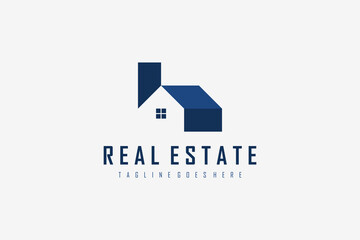 Real Estate Logo. House Symbol Blue Shape Geometric Origami Style isolated on White Background. Usable for Construction Architecture Building Logos. Flat Vector Logo Design Template Element.