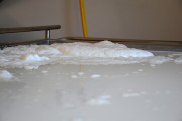 Milk foam during the heating process.