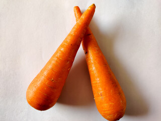 Two carrots in cross sign. Isolated on white background.