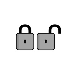 Padlock icon, flat design closed and open padlock illustration