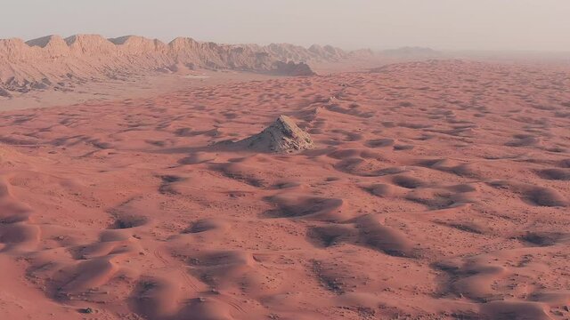 4K Drone Footage, Aerial view of Fossil Rocks Plateau in Meliha Desert with Sand Ripples, Geological Landscape of The Sphinx in Sand Dunes Desert in United Arab Emirates, Drone Videos
