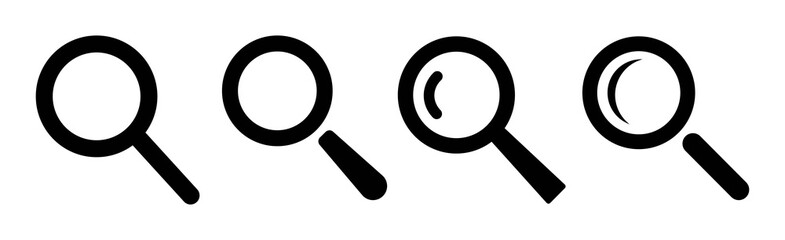 Set of search icons in line style, magnifying glass icon, vector magnifier or loupe sign