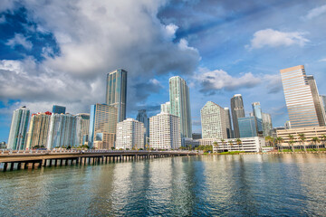 Fototapeta na wymiar Miami Skyline from Brickell Key on a sunny morning, Florida, USA
