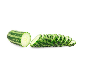 Fresh cucumber slices isolated on white background with clipping path