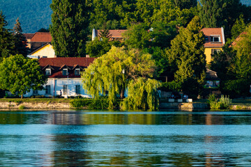 Fototapeta na wymiar view of an old town over the lake