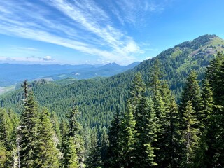 mountain landscape with trees clouds forest lake