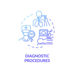 Diagnostic procedures concept icon. Professional medical analysis, diagnosis determination idea thin line illustration. Doctor examination. Vector isolated outline RGB color drawing
