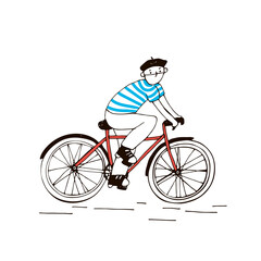 man on a bicycle in a medical mask vector hand drawn illustration print