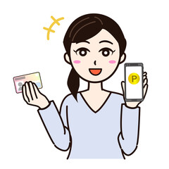 Woman smile with smartphone, personal card