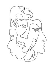 Continuous line art. People portrets - obrazy, fototapety, plakaty