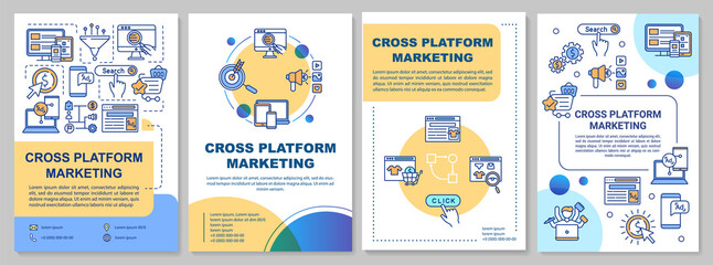 Cross platform marketing brochure template. Advertising strategy. Flyer, booklet, leaflet print, cover design with linear icons. Vector layouts for magazines, annual reports, advertising posters