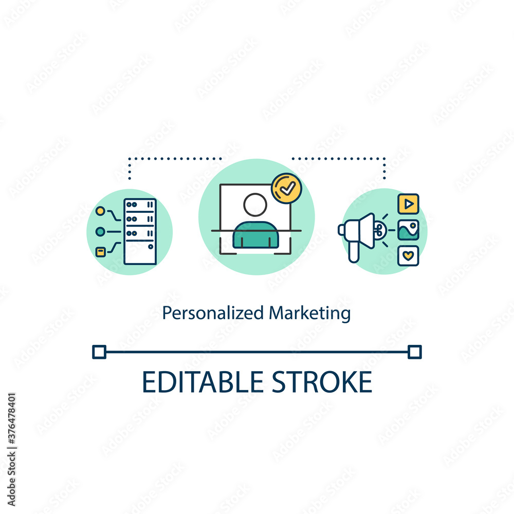Poster personalized marketing concept icon. social media coverage idea thin line illustration. user experie
