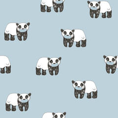 Obraz premium animals panda with medical mask medical coronavirus epidemic virus hand drawn seamless pattern for kids