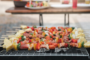 Assorted delicious barbecue with meat and vegetable on the stove