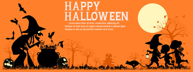 Silhouette of Halloween night. There are 3 unique layers(black,orange,yellow). Easy to manage color.