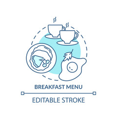Fototapeta premium Breakfast menu concept icon. Morning tasty food offers. Limited lite meals . Day starters menu idea thin line illustration. Vector isolated outline RGB color drawing. Editable stroke