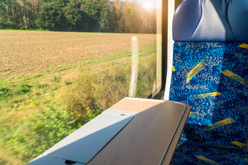 Clean hygiene empty seat on europe Germany public transportation train subway bus with sunlight for...
