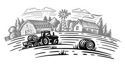 farm theme with trees and tractor
