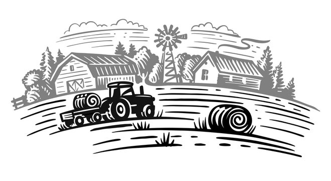 Farm Theme With Trees And Tractor