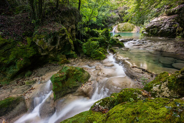 Fototapeta na wymiar nacedero del rio Urederra, parque natural de Urbasa-Andia,comunidad foral de Navarra, Spain