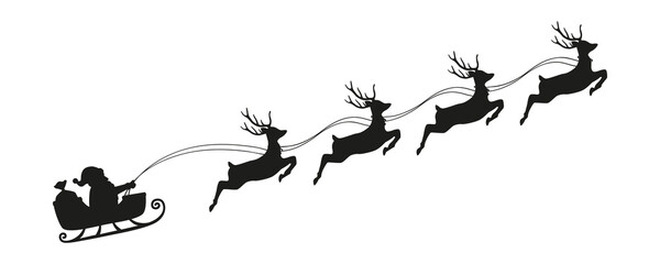 santa claus in a christmas sleigh with reindeer silhouette vector illustration EPS10